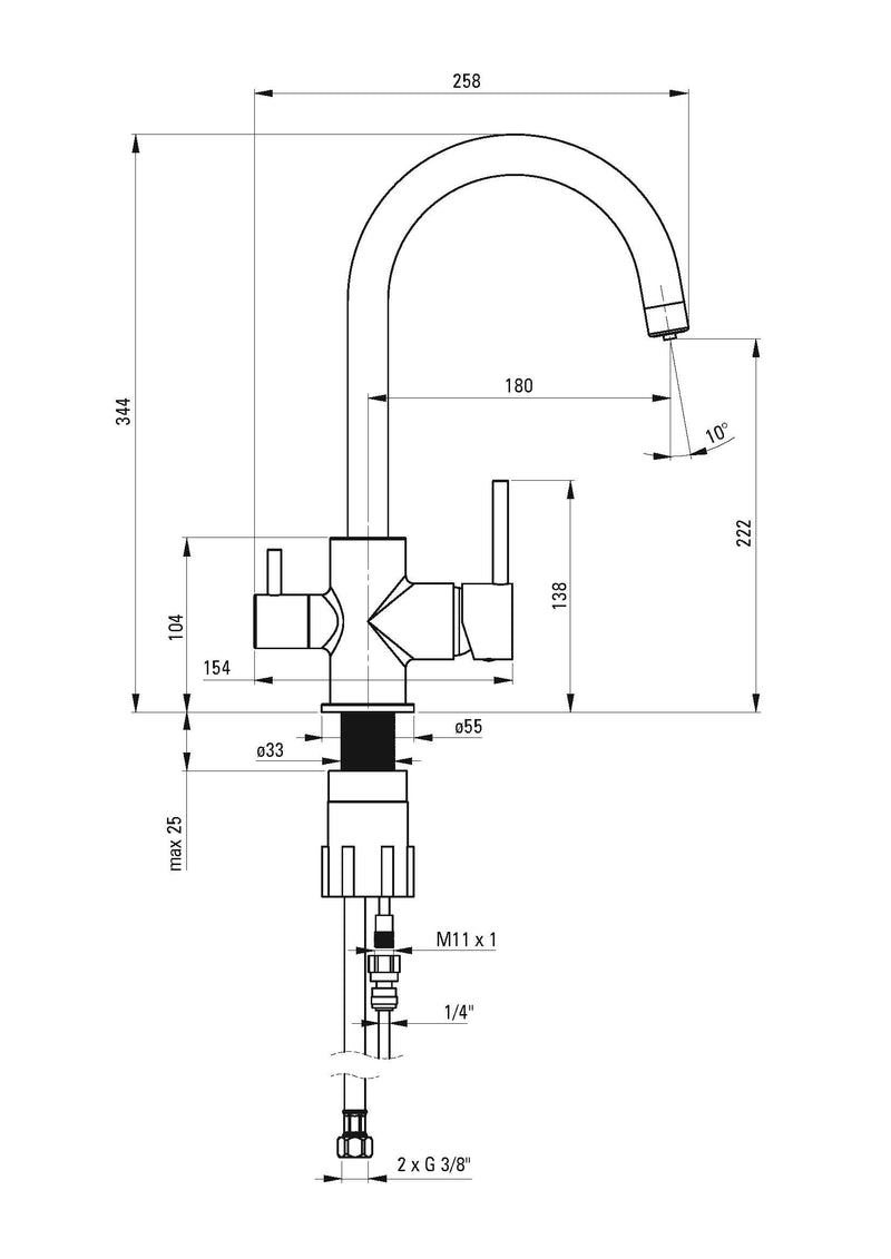 Deante Swan Neck 3 Way Filtered Water Tap in Chrome