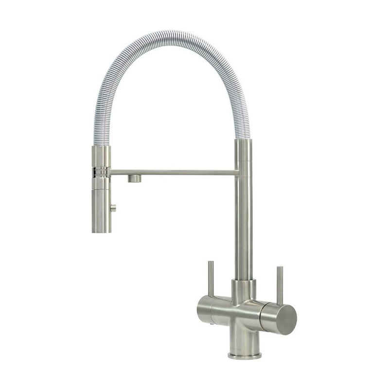 Acquapuro Aquila 3 Way Mixer Tap in Brushed Steel - Dual Lever - Filter Flair